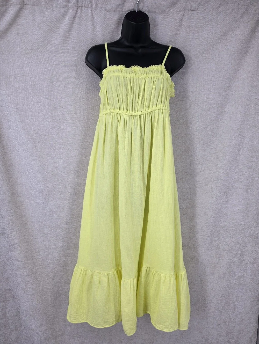 GAP Kids Cotton Crinkle Gauze Midi Dress Lemon Yellow Smocked Sundress NEW